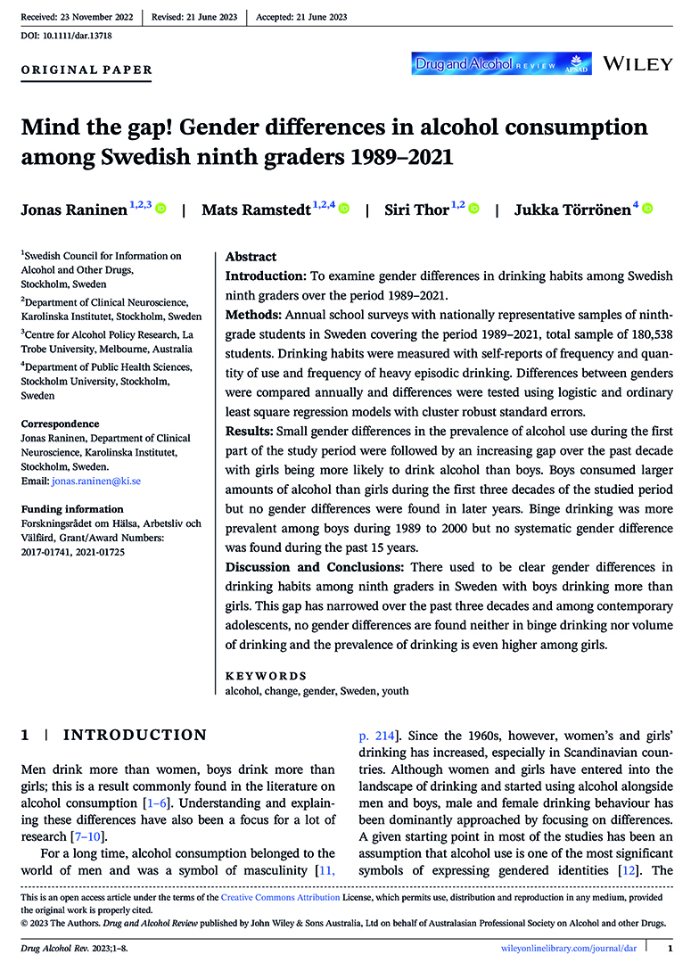 Mind the gap! Gender differences in alcohol consumption among Swedish ...